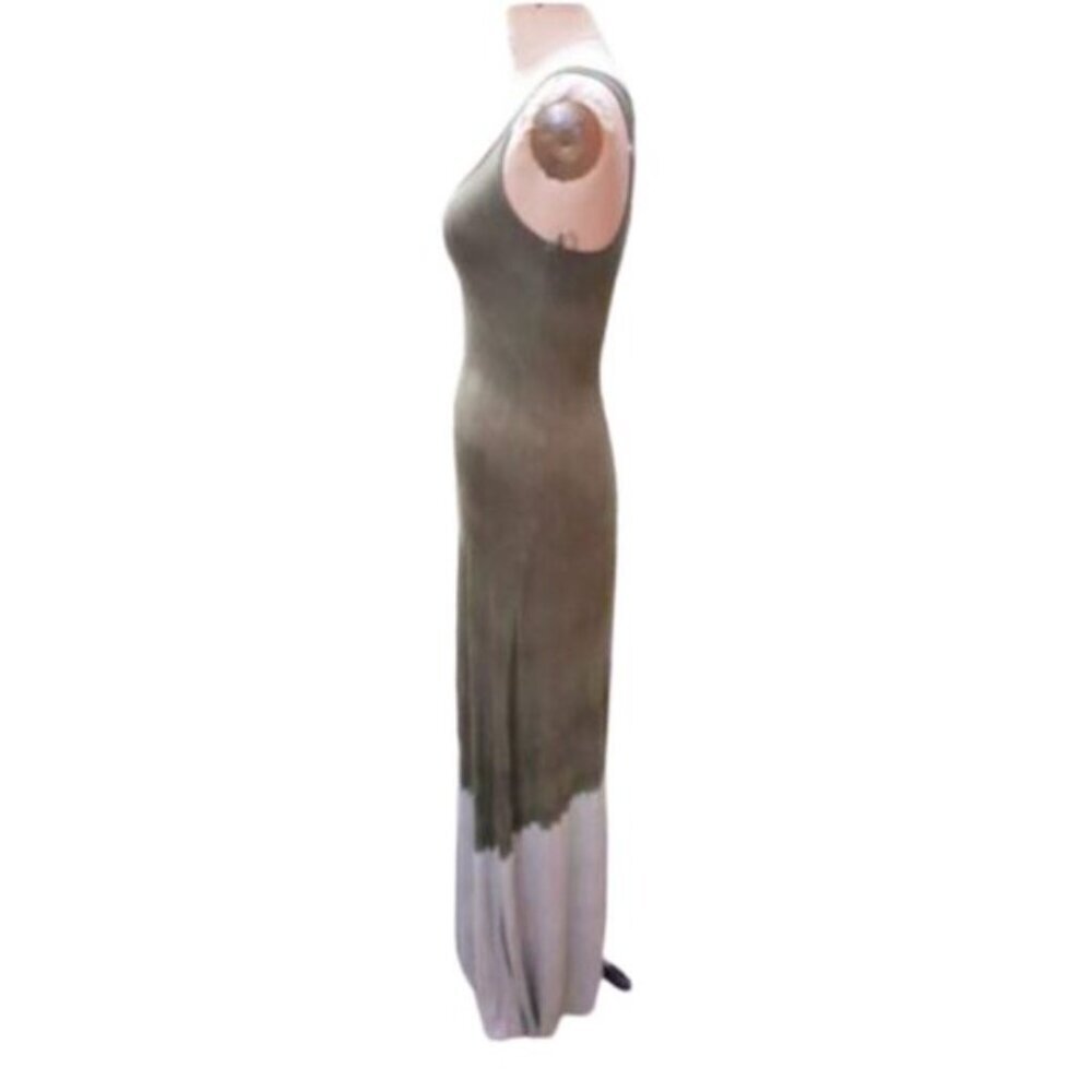 Maxi tank tube fitted slip lace up back dress in olive green w dip tie dye hem - Picture 5 of 12